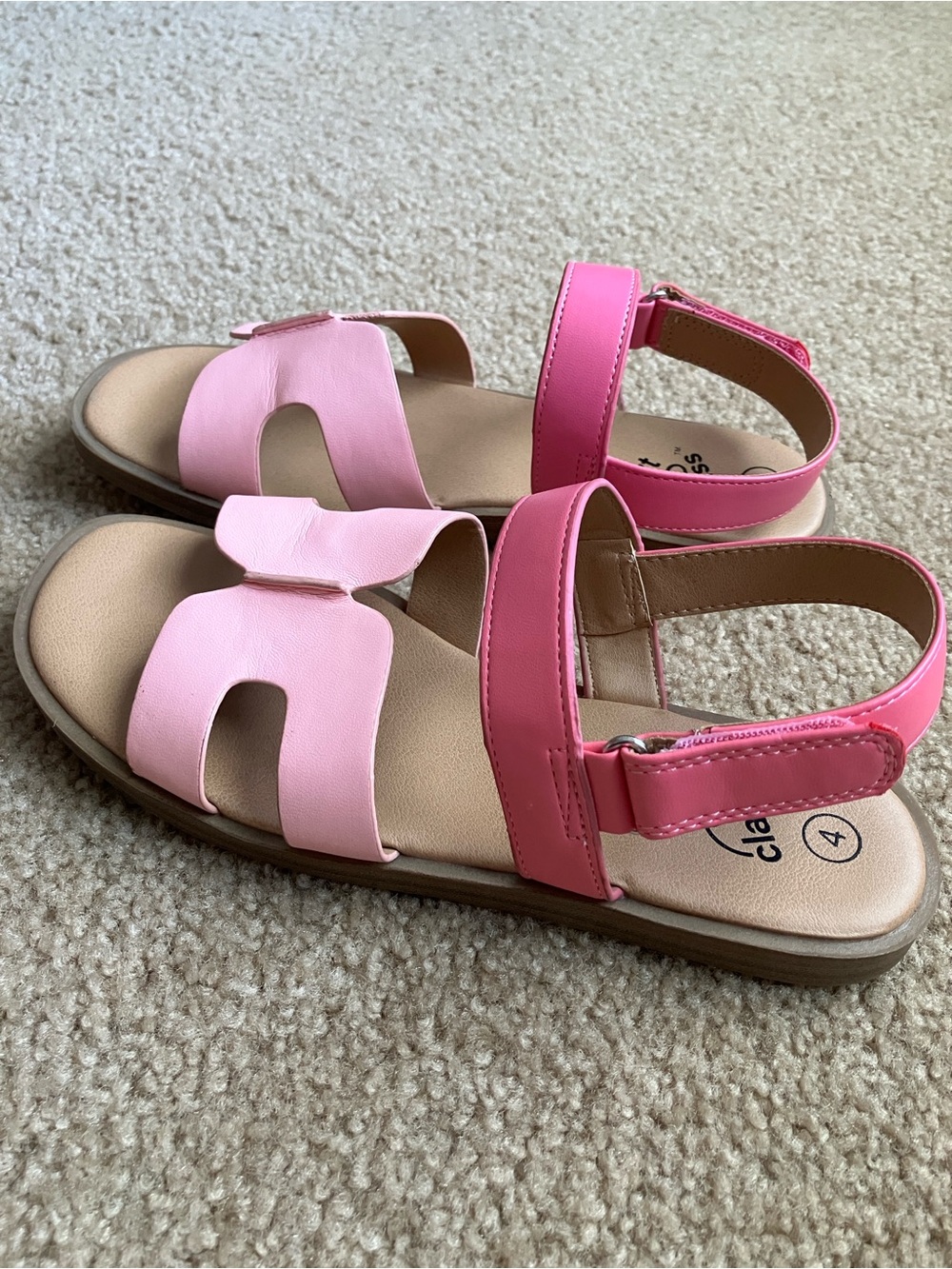 Art Class Girls' Pink Two-Tone Adjustable Strap Sandals - Size 4